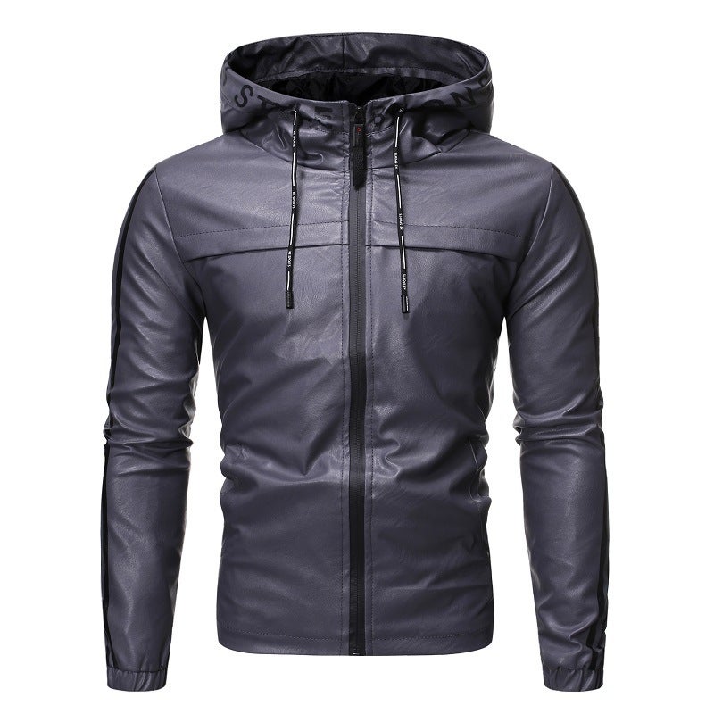 Men'S Leather 2019 European Size Fashion Men'S Hooded Leather Coat - Image 4