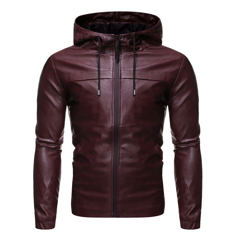Men'S Leather 2019 European Size Fashion Men'S Hooded Leather Coat - Image 3
