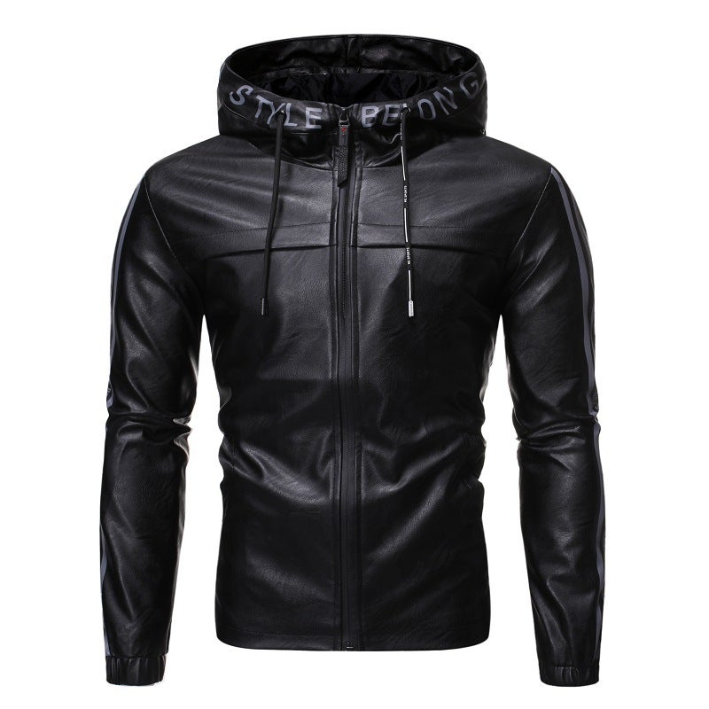 Men'S Leather 2019 European Size Fashion Men'S Hooded Leather Coat - Image 5