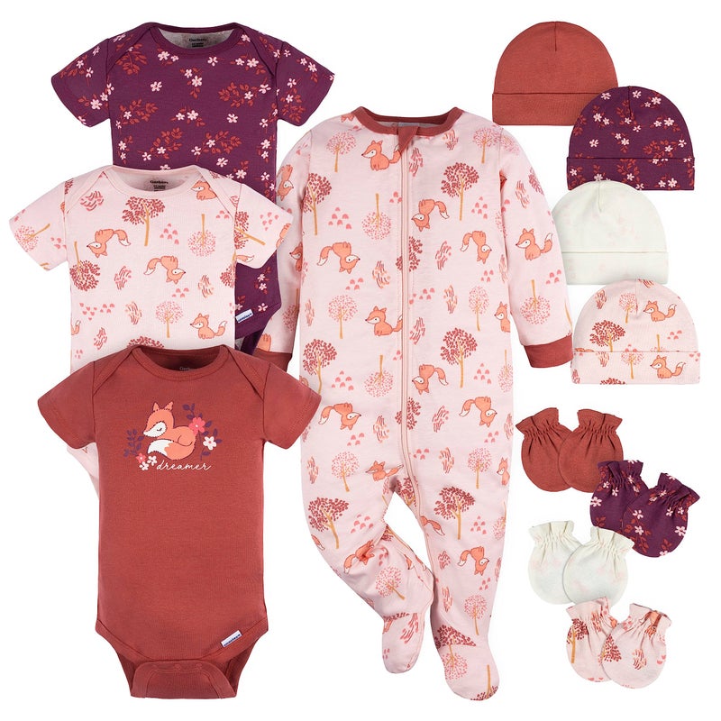 Gerber Baby Boys 12 Piece Layette Gift Set, Purple Fox, 6-9 Months - Image 1