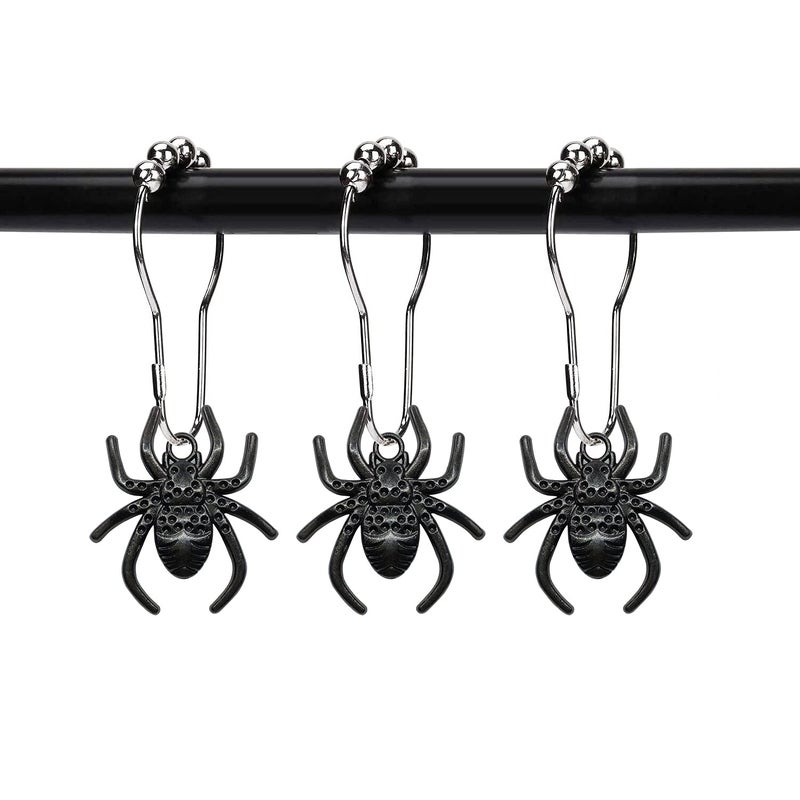 ZILucky Set of 12 Spider Shower Curtain Hooks Rings Halloween Bath Decor Party Decoration Stainless Steel Rustproof Black