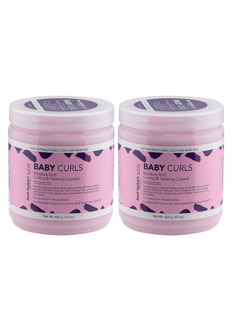 Aunt Jackie's Aunt Jackies Kids Baby Curls Moisture Rich Curling and Twisting Custard for Naturally Curly Coily and Wavy Hair 15 oz 2 Pack 
