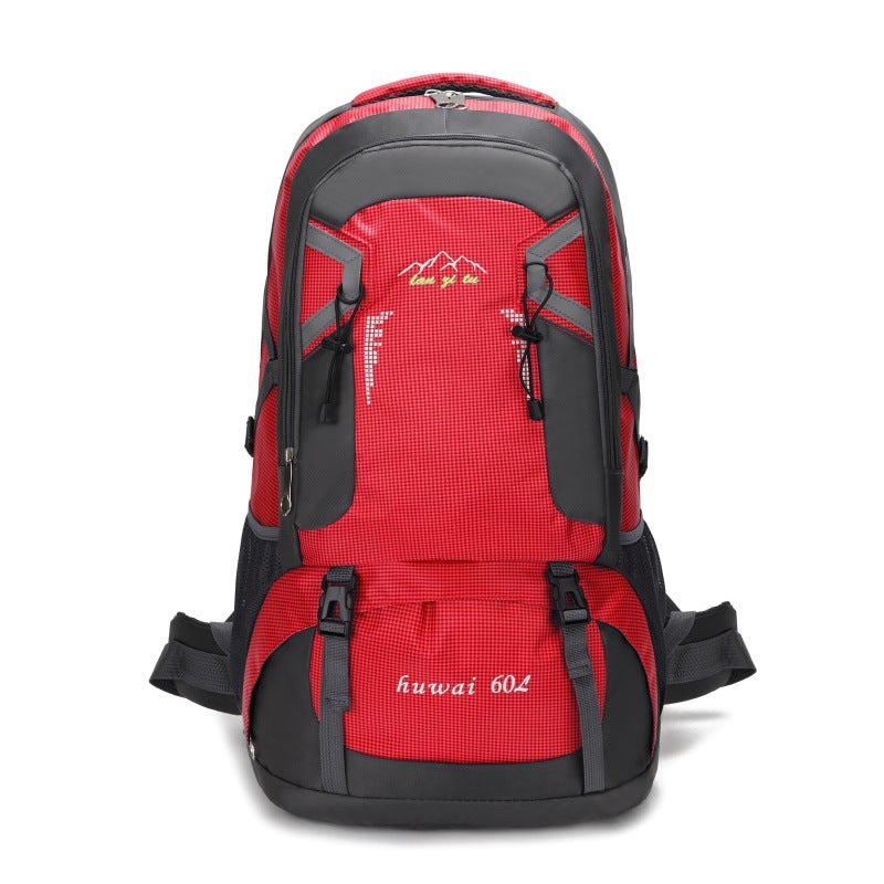 Generic 60L Large Capacity Outdoor Mountaineering Bag Water-repellent Nylon Travel Bag Couples Shoulder Leisure Sports Travel Backpack Red 