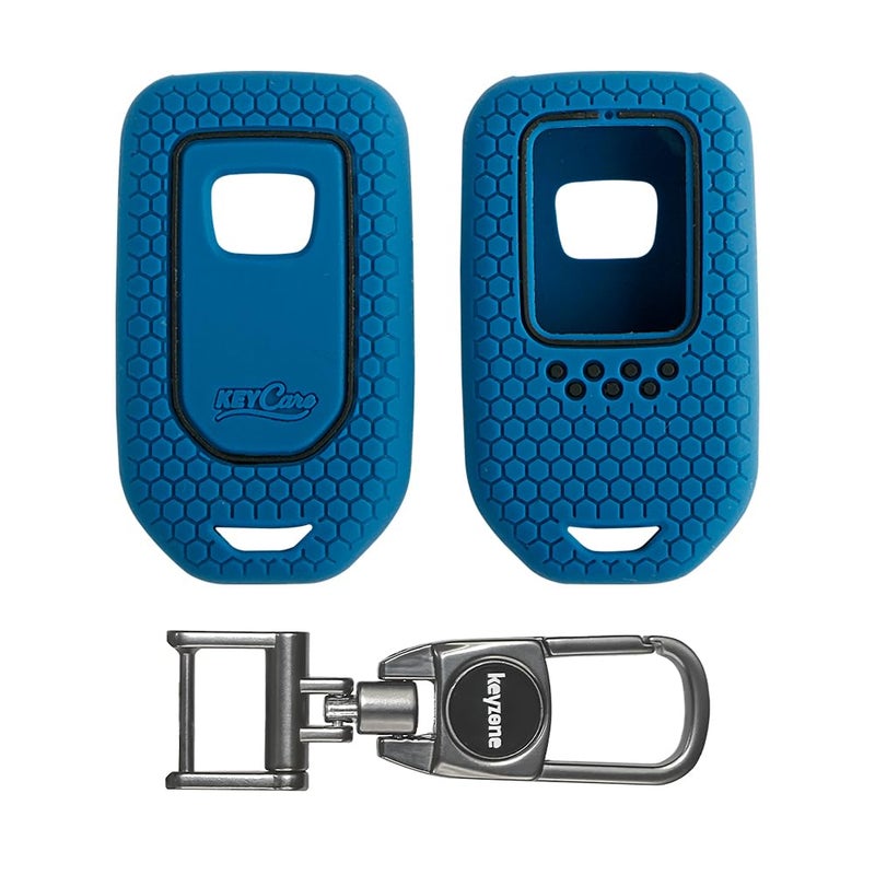 KCARE Keycare® Silicone Key Cover & Keychain Compatible for Honda City, Civic, Amaze, Elevate, WR-V, Accord, BR-V, CR-V, Mobilio, Jazz, Brio Smart Key (Blue +MAH Key Holder) - Image 1