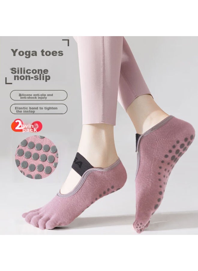 Dweck Duweike Yoga Socks, Five-toe Thin Style, Separate Toe, Fitness, Non-slip, Shock-absorbing, Pilates, Women's Boat Socks, Pink, 2 Pairs - Image 1