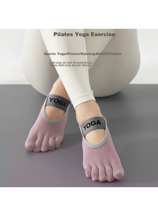 Dweck Duweike Yoga Socks, Five-toe Thin Style, Separate Toe, Fitness, Non-slip, Shock-absorbing, Pilates, Women's Boat Socks, Pink, 2 Pairs - Image 2