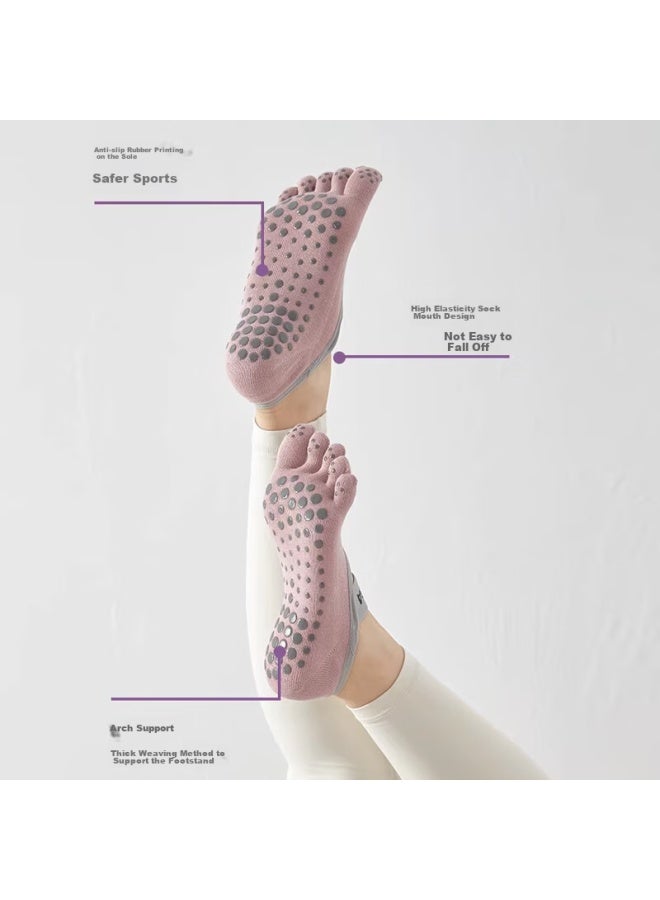 Dweck Duweike Yoga Socks, Five-toe Thin Style, Separate Toe, Fitness, Non-slip, Shock-absorbing, Pilates, Women's Boat Socks, Pink, 2 Pairs - Image 5