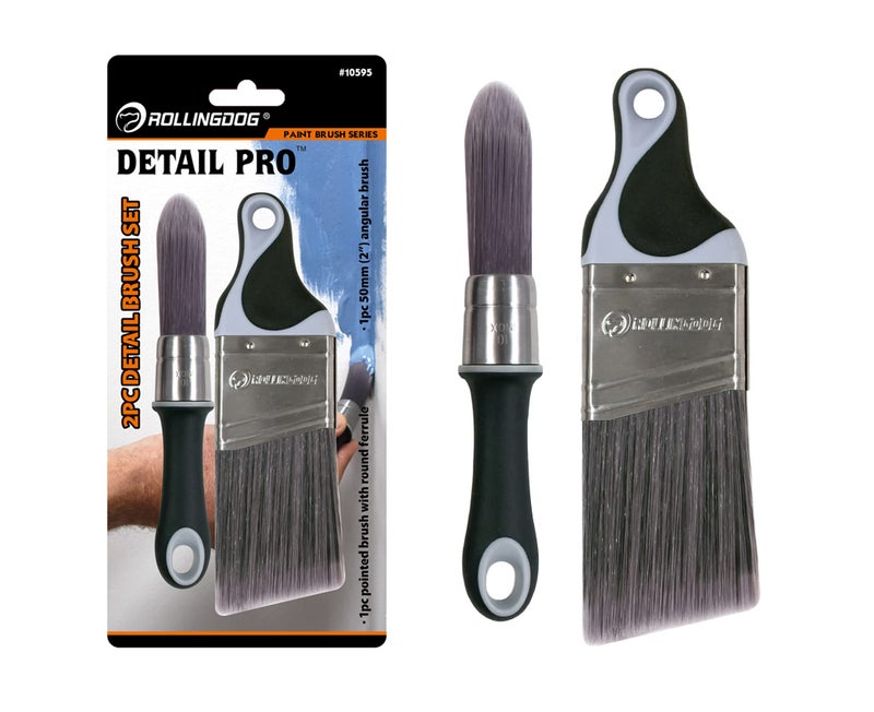 ROLLINGDOG 2 Inch Trim Paint Brush  1PC 50mm Angled Sash Paint Brush and 1PC Pointed Round Trim Brush for Painting Walls