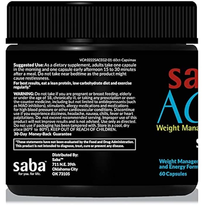 Saba Kombucha Saba ACE G2 - Thermogenic Fat Burner. Weight Loss Supplement, Appetite Suppressant, & Energy Booster - Green Tea Extract,Capsimax, Garcania, Carnosyn & More - 60 Capsules - Image 4