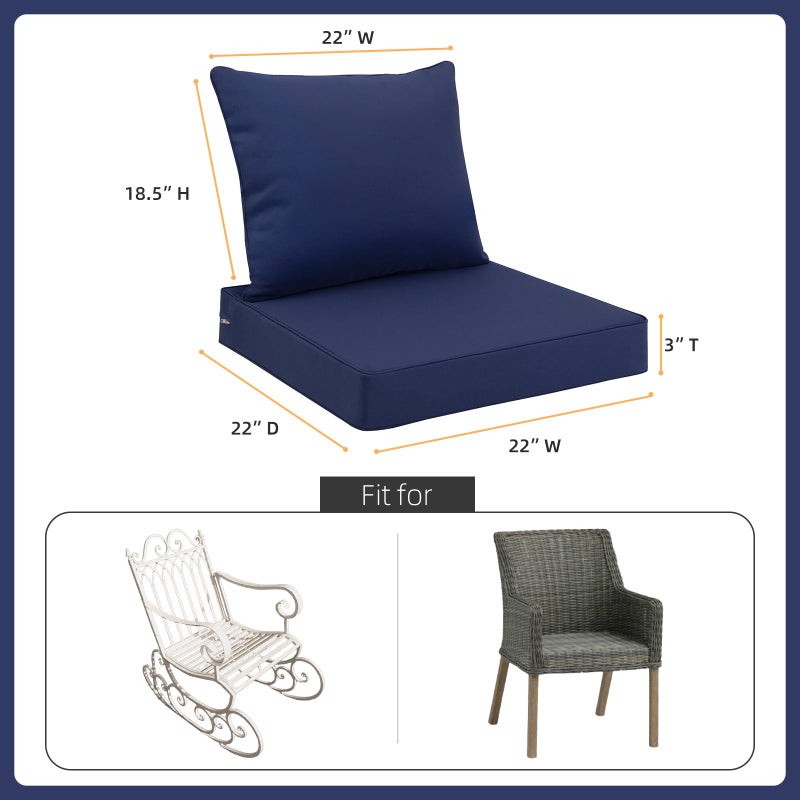 Favoyard Outdoor Seat Cushion Set 22 x 22 Inch Waterproof & Fade Resistant Patio Furniture Cushions with Removable Cover Deep Seat & Back Cushion with Tie Straps for Chair Sofa Couch - Image 2