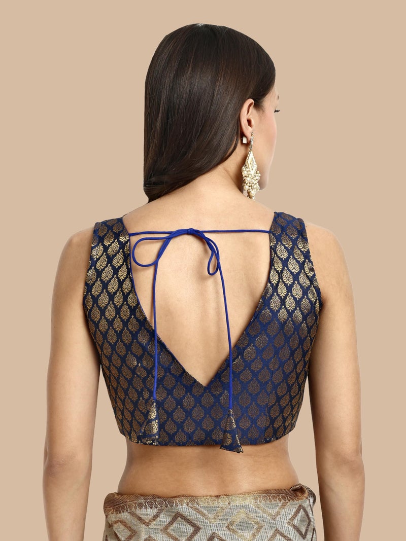 Vardha Women's Readymade Brocade Sleeveless Saree Blouse (B18_36) - Image 3