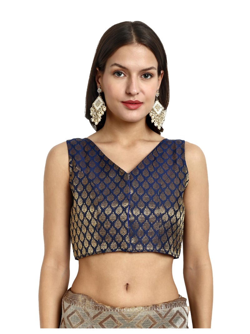 Vardha Women's Readymade Brocade Sleeveless Saree Blouse (B18_36) - Image 1
