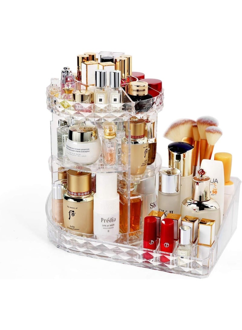 DubaiGallery Rotating Makeup Organizer 360 Degree Adjustable Cosmetic Storage Display Case Large Clear Spinning Make Up Stand Storage Organizer for Jewelry Makeup Brushes Lipsticks Perfume - Image 1