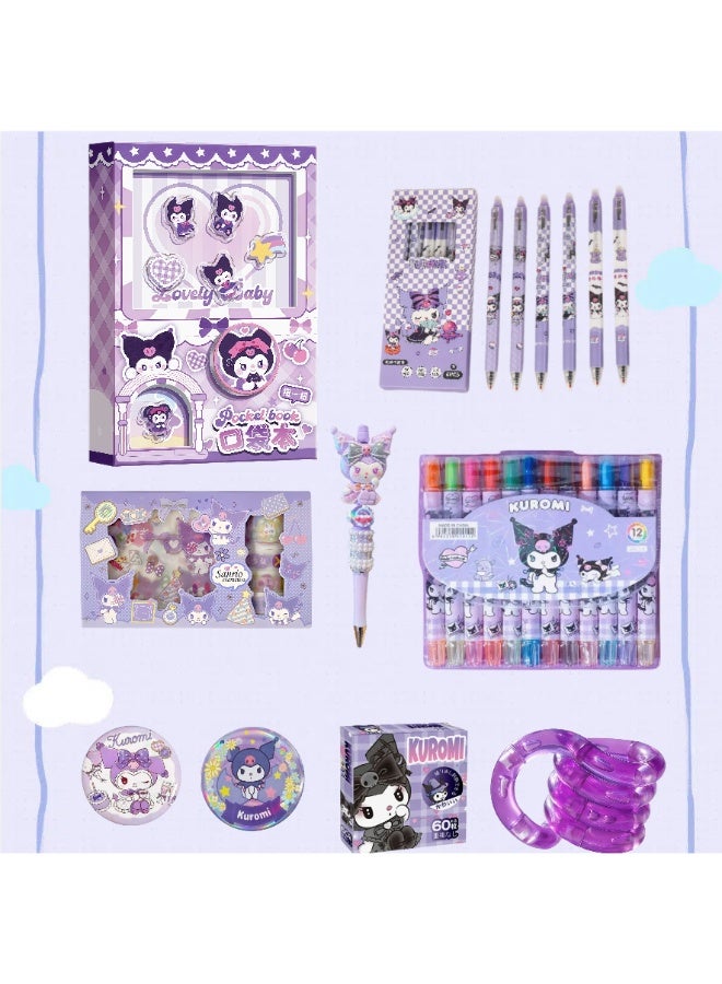 Kuromi Stationery Set, All-in-One Cute School Supplies Kit with 2 Badges, 63 PCS Stickers, 12 Colors Crayons, Cute Tape Set, Gashapon Machine Journal Set, Crystal Diamond Pen, 6 Quick-Dry Pens and Stress Relief Fidget Toy, Stylish Stationery Gift for Girls Teens Back to School Birthday - Image 1