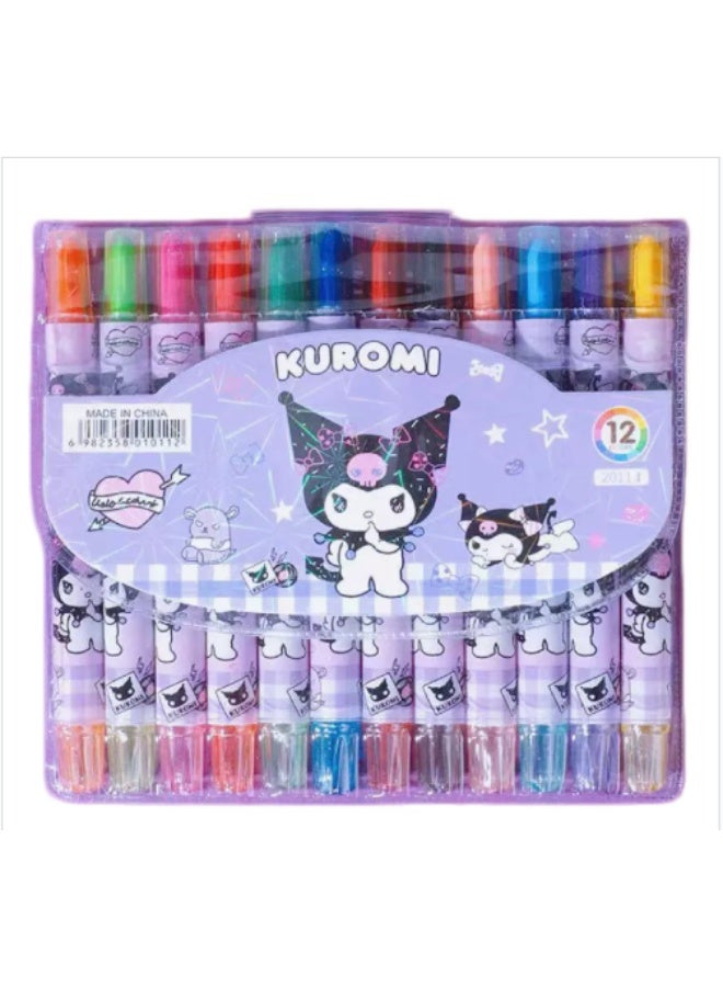 Kuromi Stationery Set, All-in-One Cute School Supplies Kit with 2 Badges, 63 PCS Stickers, 12 Colors Crayons, Cute Tape Set, Gashapon Machine Journal Set, Crystal Diamond Pen, 6 Quick-Dry Pens and Stress Relief Fidget Toy, Stylish Stationery Gift for Girls Teens Back to School Birthday - Image 2