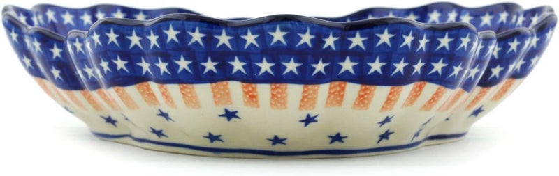 Polmedia Polish Pottery Polish Pottery 9inch Fluted Bowl made by Ceramika Artystyczna Classic Americana Theme  Certificate of Authenticity - Image 3