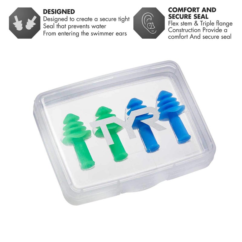 TYR Ergo Flex Ear Plugs-4pk Swimming Equipment, Blue/Green, All - Image 2