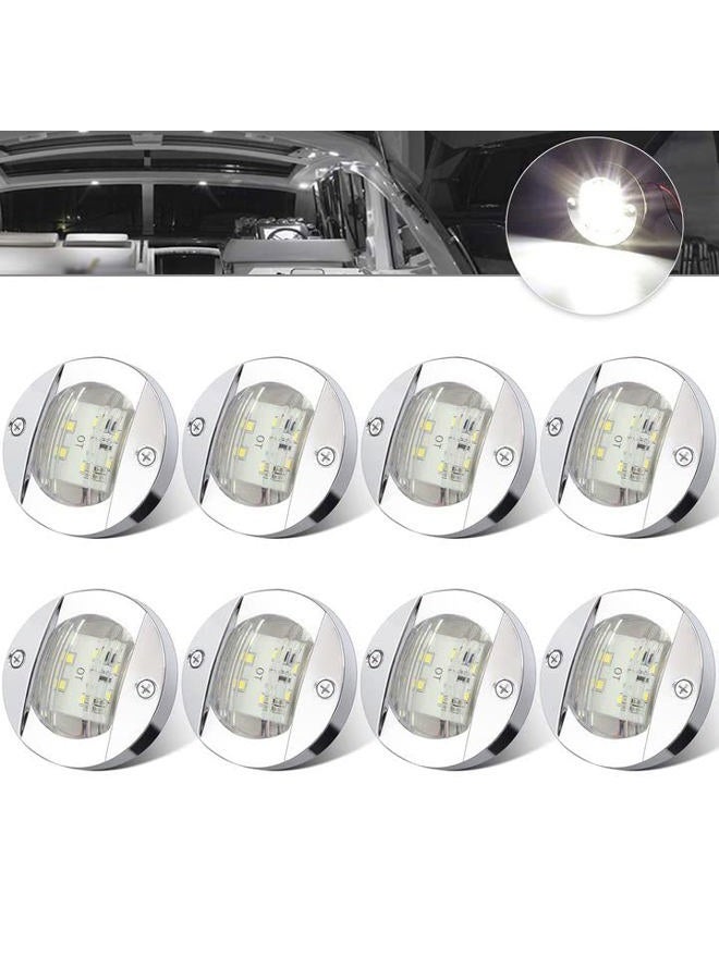 ALFU 8PCS White DC12V 6 LED Side Marker Navigation Lights Waterproof Marine Boat Yacht Round Transom Anchor Stern Lights with Chrome Bezel - Image 1