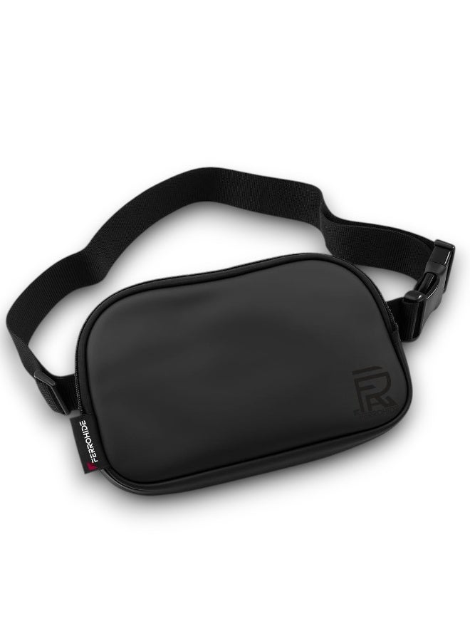 فيروهيد حقيبة خصر جلدية أصلية فاخرة من فيروهايد - حقيبة صغيرة متعددة الاستخدامات للرجال والنساء، لون أسود مطفي، حزام قابل للتعديل، منظم للاستخدام اليومي. - Image 2