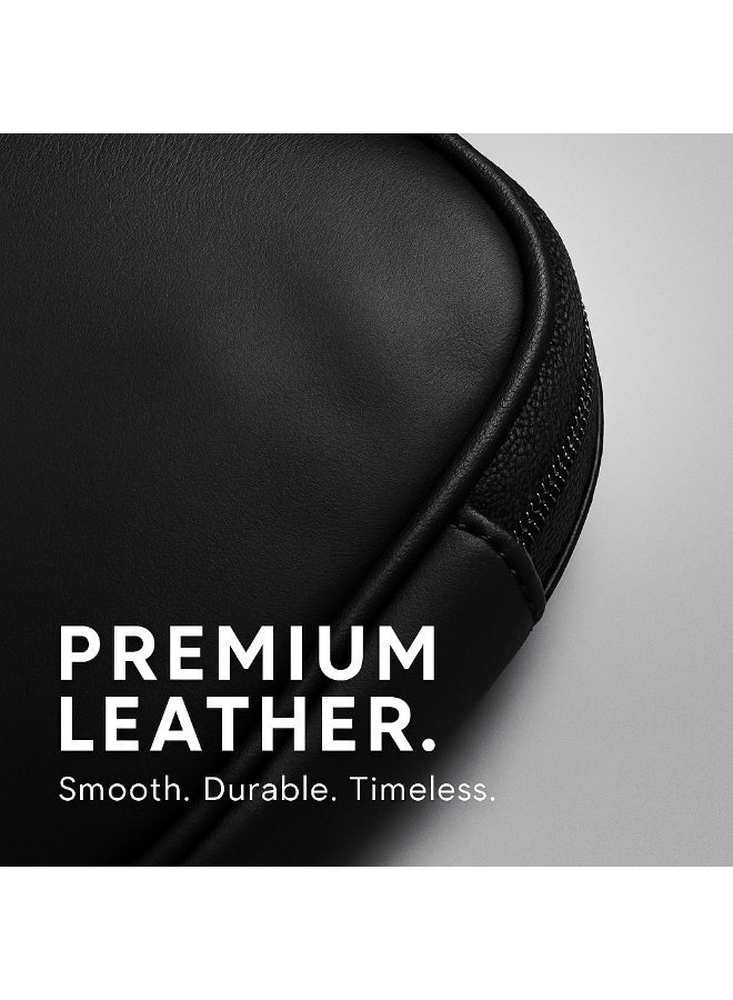 فيروهيد حقيبة خصر جلدية أصلية فاخرة من فيروهايد - حقيبة صغيرة متعددة الاستخدامات للرجال والنساء، لون أسود مطفي، حزام قابل للتعديل، منظم للاستخدام اليومي. - Image 4