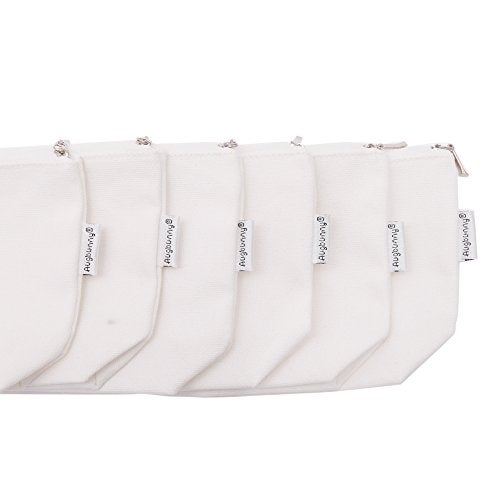 Augbunny 100% Cotton 12oz Canvas Zipper Cosmetic Makeup Jewlery Pouch Coin Cash Purse Change Holder 6-Pack White - Image 3