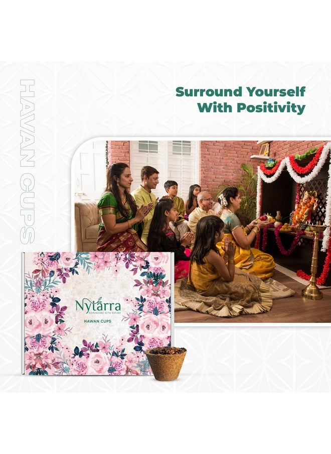 Nytarra - Nytarra HaVan Cups for Pooja 12 pcs Each (Pack of 3) +1 Free Holder, Cow Dung Outer Shell Havan, Natural Herbs, Jatamasi, Tulsi, Ashwagandha, Guggal, Loban, Dried Flowers, Sambrani Dhoop Cups - Image 1