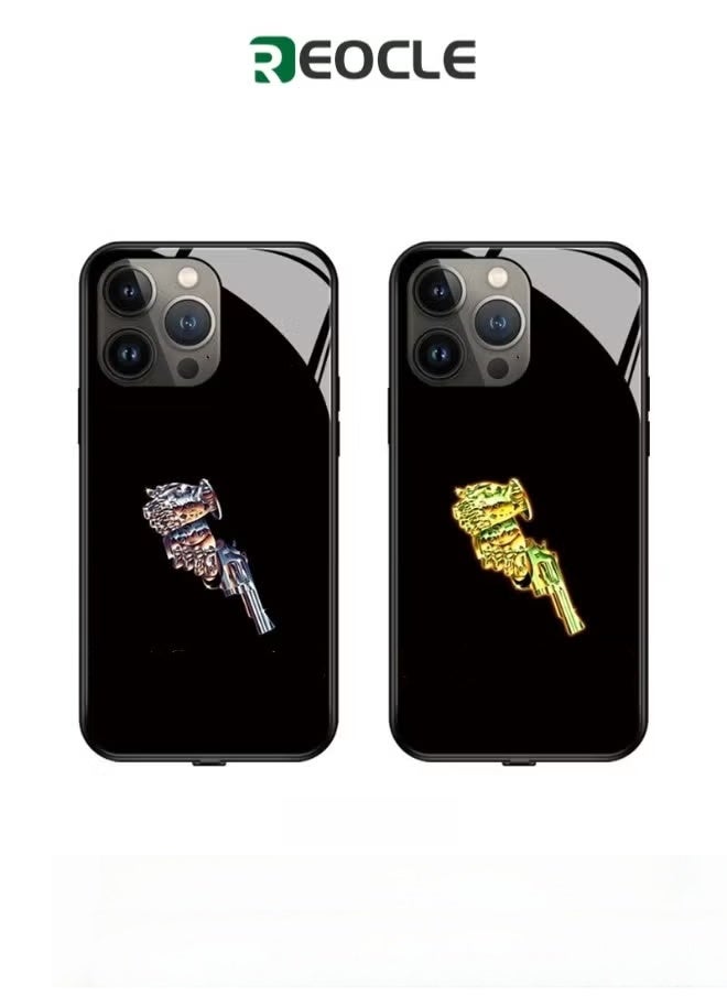 REOCLE iPhone Case Colorful Luminous Tempered Glass Mobile Phone Protective Case with Voice Control Call Flash Personalized Phone Case for Cool Women and Trendy Men - Image 1