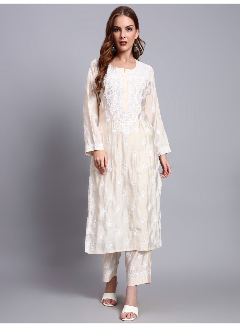 Alaya Hand Embroidered Chikankari Chanderi Kurta Set-AL4089KS - Image 1