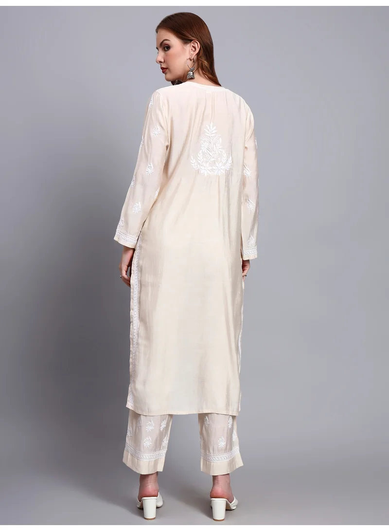 Alaya Hand Embroidered Chikankari Chanderi Kurta Set-AL4089KS