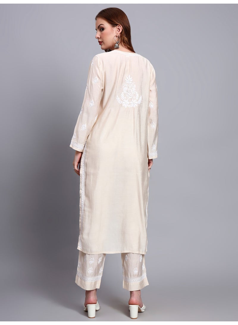 Alaya Hand Embroidered Chikankari Chanderi Kurta Set-AL4089KS - Image 2