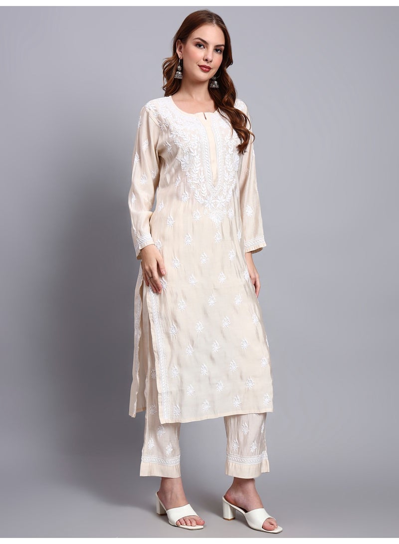 Alaya Hand Embroidered Chikankari Chanderi Kurta Set-AL4089KS - Image 3
