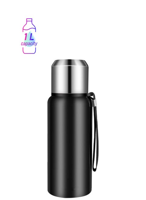 Thermal isulated Water Bottle 1000 ML With LED 316 Stainless Steel Double Wall Vacuum insulated Water Bottles for Hot Cold Water Gym Bottle Flask Bottle LED Display Black.