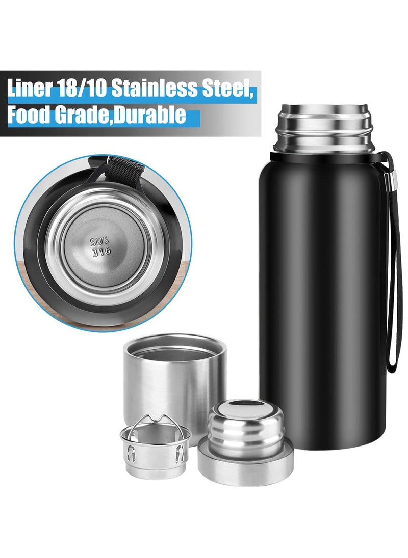 Thermal isulated Water Bottle 1000 ML With LED 316 Stainless Steel Double Wall Vacuum insulated Water Bottles for Hot Cold Water Gym Bottle Flask Bottle LED Display Black.