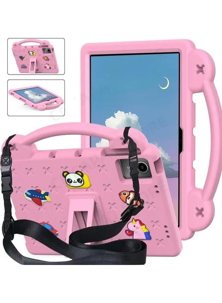 Kids Case Compatible with Lenovo Tab M11 11 Inch Tablet, EVA Cartoon Shockproof Cover with Shoulder Strap Handle Stand (Pink) - Image 1