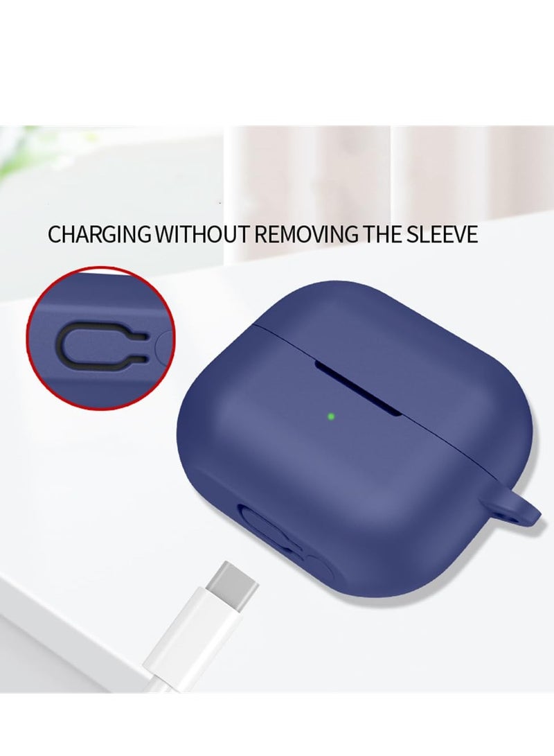 Silicone Case Compatible with Samsung Galaxy Buds 3/3 Pro Protective Cover with Carabiner (Dark Blue) - Image 3