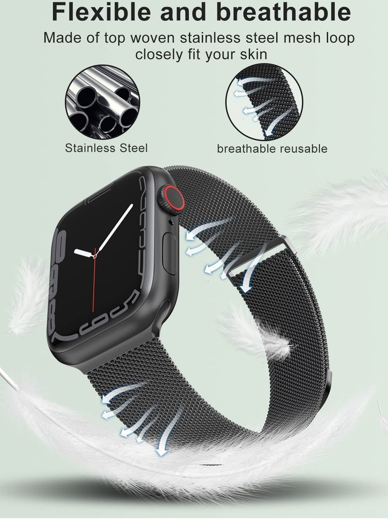 Compatible with Apple Watch Band 42mm 44mm 45mm 46mmfor Women and Men, Stainless Steel Magnetic Metal Wristband Strap Compatible with iWatch Series 10 9 8 7 6 5 4 3 2 1 SE 2/1 Black - Image 2