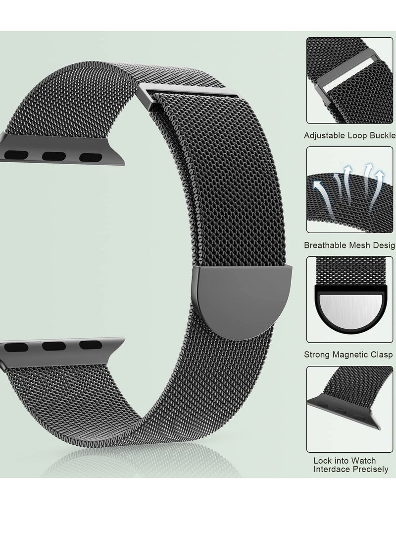 Compatible with Apple Watch Band 42mm 44mm 45mm 46mmfor Women and Men, Stainless Steel Magnetic Metal Wristband Strap Compatible with iWatch Series 10 9 8 7 6 5 4 3 2 1 SE 2/1 Black - Image 3