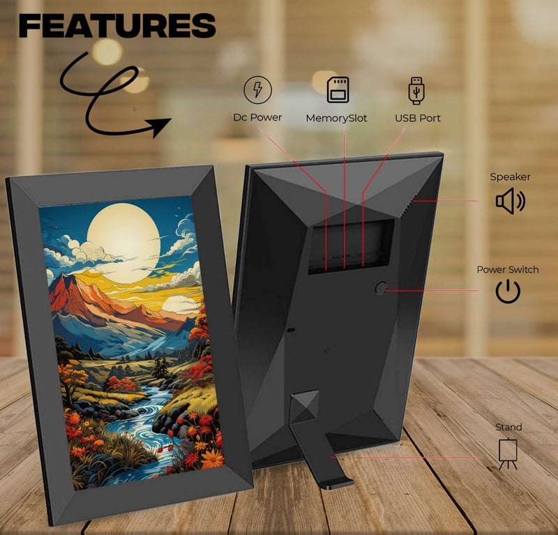 PICCASIO™ 10.1 Inch Digital Photo Frame, HD IPS Touchscreen, 32GB Built-in Memory, Auto-Rotate, Slideshow, Frameo App Support - Image 4