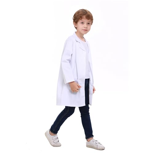 TopTie Kids Lab Coat Scrubs Childrens School Scientists Doctor Role Play Halloween Costume-White-10/12 - Image 3