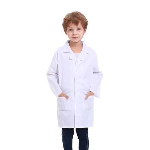 TopTie Kids Lab Coat Scrubs Childrens School Scientists Doctor Role Play Halloween Costume-White-10/12 - Image 1
