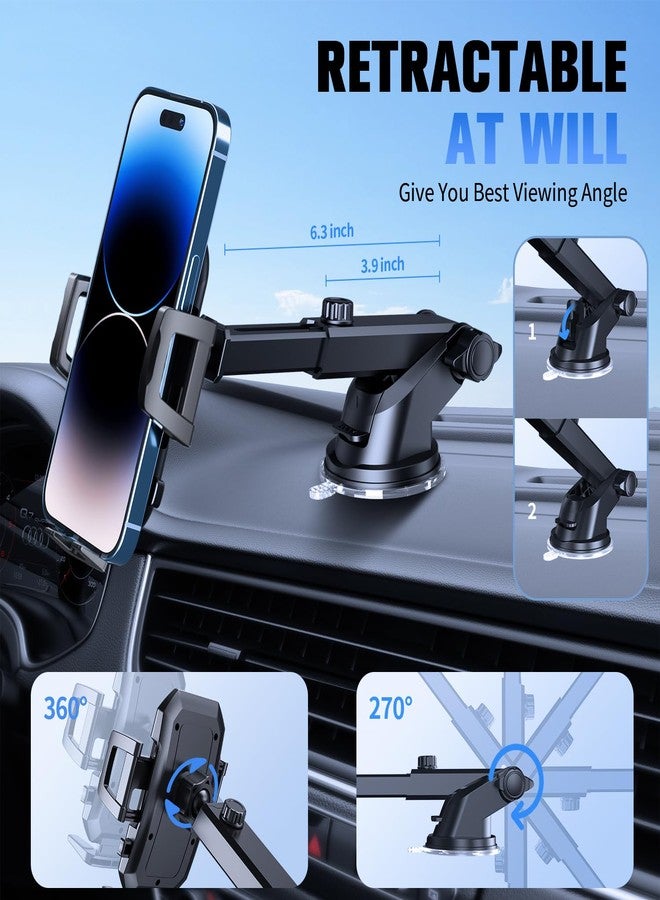 SUUSON 3 in 1 Car Phone Holder, Dashboard & Windshield & Vent Universal Car Mount Phone Holder for Your Car, Cell Phone Holder Truck for iPhone 16 15 Pro Max 14 Samsung, Matte Black - Image 5