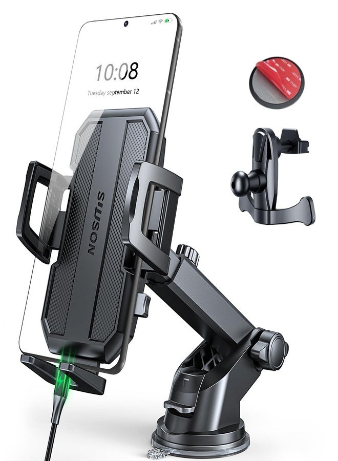 SUUSON 3 in 1 Car Phone Holder, Dashboard & Windshield & Vent Universal Car Mount Phone Holder for Your Car, Cell Phone Holder Truck for iPhone 16 15 Pro Max 14 Samsung, Matte Black - Image 1