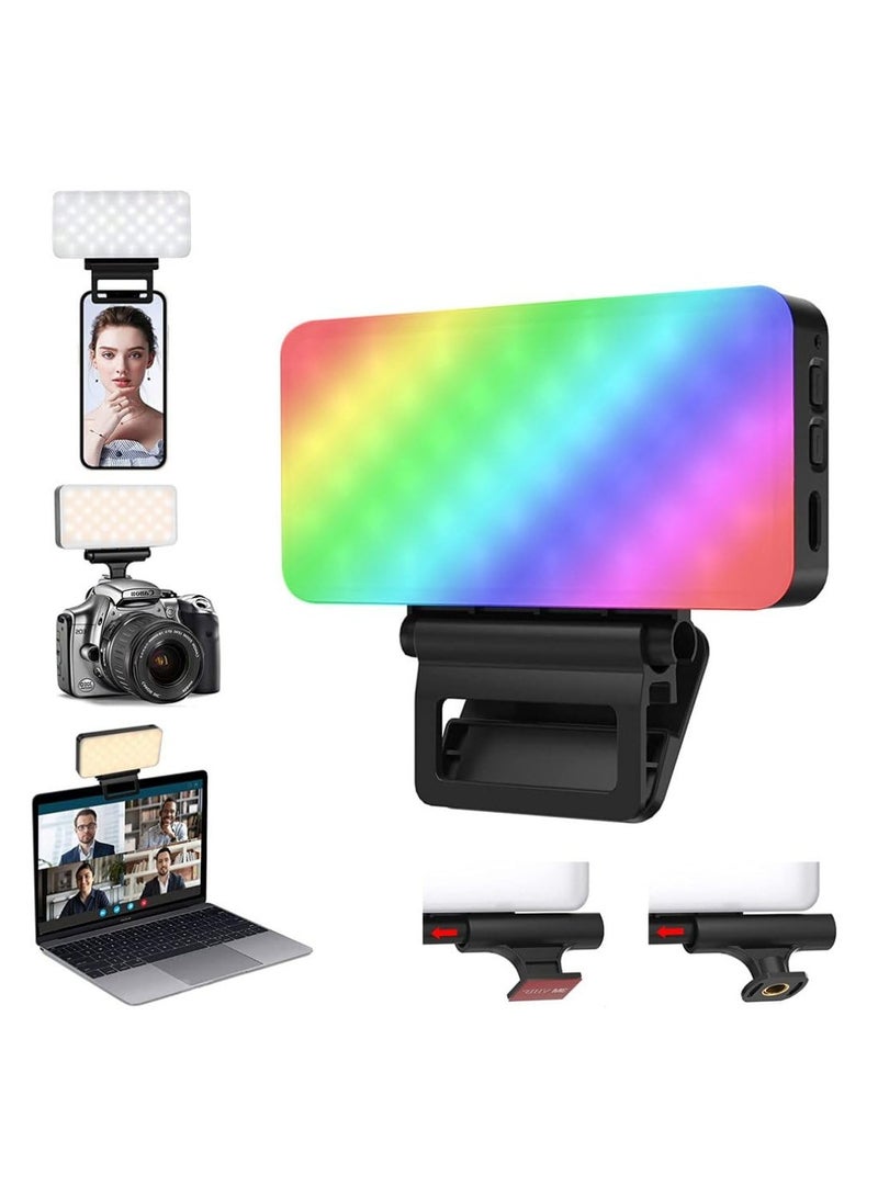 SYOSI Selfie Light with Clip, 3 Light Modes, 78 LED beads, 9 Colors LED Video Light with 3000 mAh Battery, CRI 95+, Rechargeable Portable Clip on Light for Makeup, Vlog, YouTube, TikTok Live Streaming - Image 1