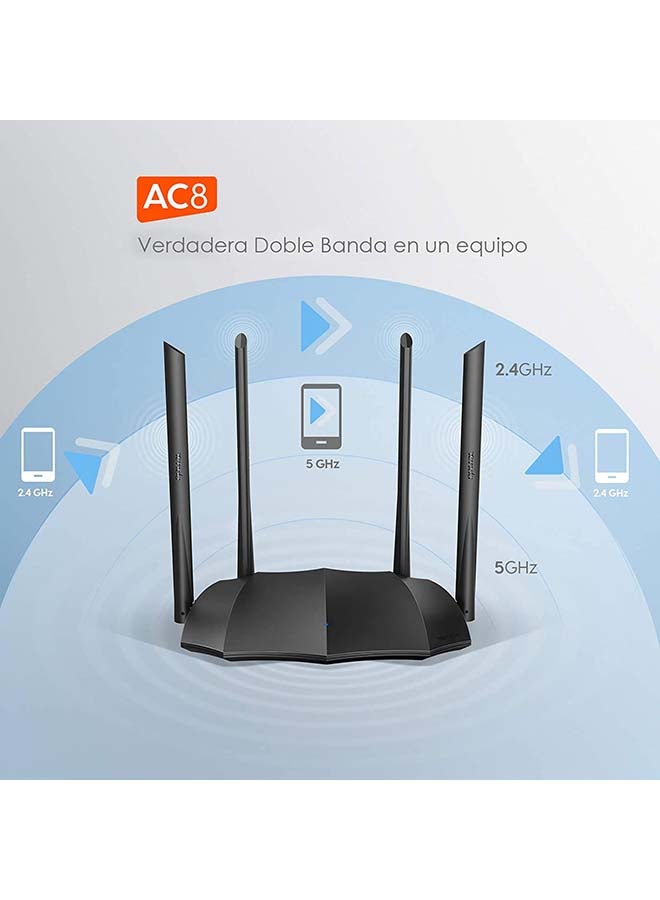 تيندا راوتر واي فاي جيجابت AC8 AC1200 ذكي ثنائي النطاق أسود - Image 4