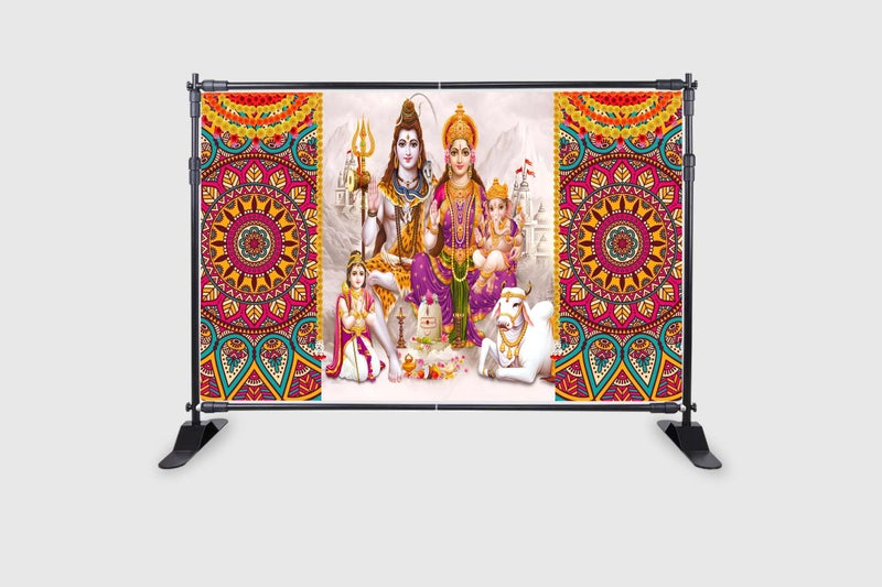 Backdropon Lord Shiv Parivar Design Backdrop Cloth for Pooja Decoration Traditional/Background Curtain for Festival Fabric Size 5Feet Height and 8Feet Width(5 * 8) - Image 2