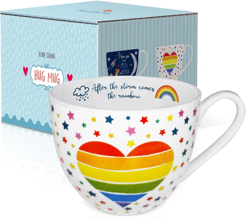 MFoffice Rainbow Heart Coffee Mug, Premium 20 oz Bone China Hug Mug, Inspiring Gift of Hope and Positivity, Perfect for Birthdays, Holidays, and Christmas, Designed in England by Harvest Green Studio - Image 2