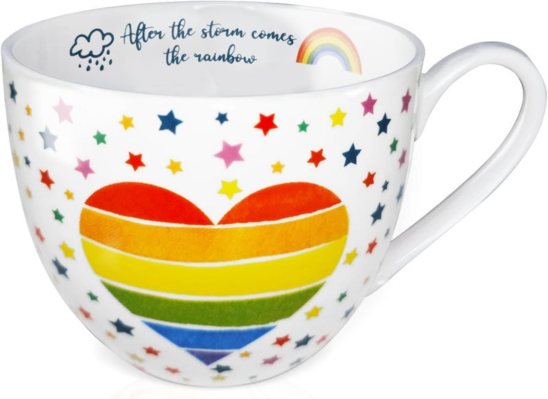 MFoffice Rainbow Heart Coffee Mug, Premium 20 oz Bone China Hug Mug, Inspiring Gift of Hope and Positivity, Perfect for Birthdays, Holidays, and Christmas, Designed in England by Harvest Green Studio - Image 1