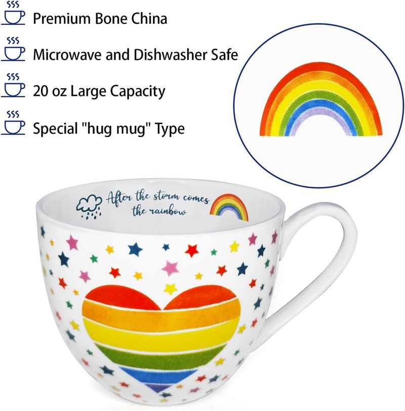 MFoffice Rainbow Heart Coffee Mug, Premium 20 oz Bone China Hug Mug, Inspiring Gift of Hope and Positivity, Perfect for Birthdays, Holidays, and Christmas, Designed in England by Harvest Green Studio - Image 4