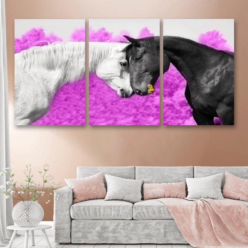 Marktna Three modern canvas paintings with a horse design and a hollow frame, measuring (120×60), three pieces - Image 1