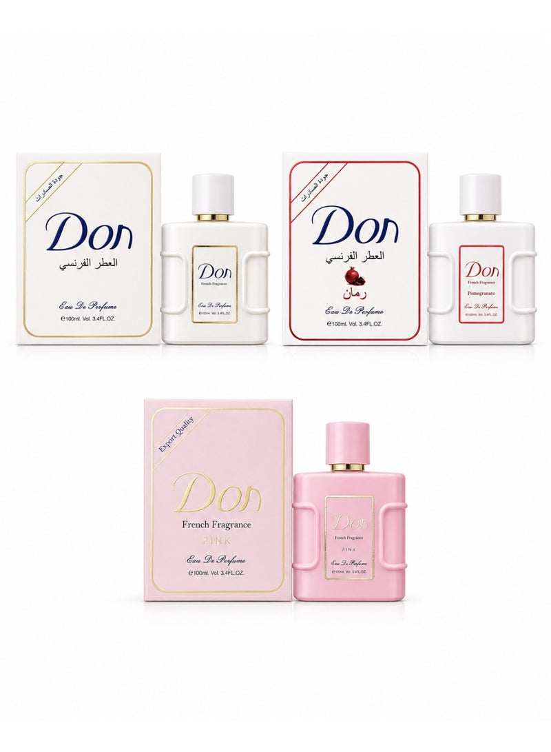 دونا مجموعة عطور من دو ن حلوه وفاخره بانظافه مكونه من 3 قطع 100 مل - Image 1